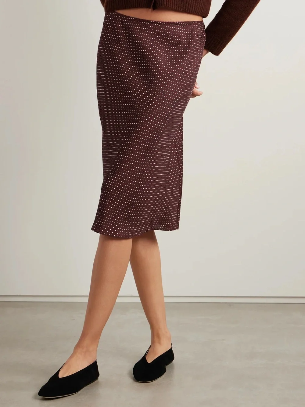 NWT Doen Elowette Silk Bias Slip Long Midi Skirt Burgundy Colette Dot Polka Red